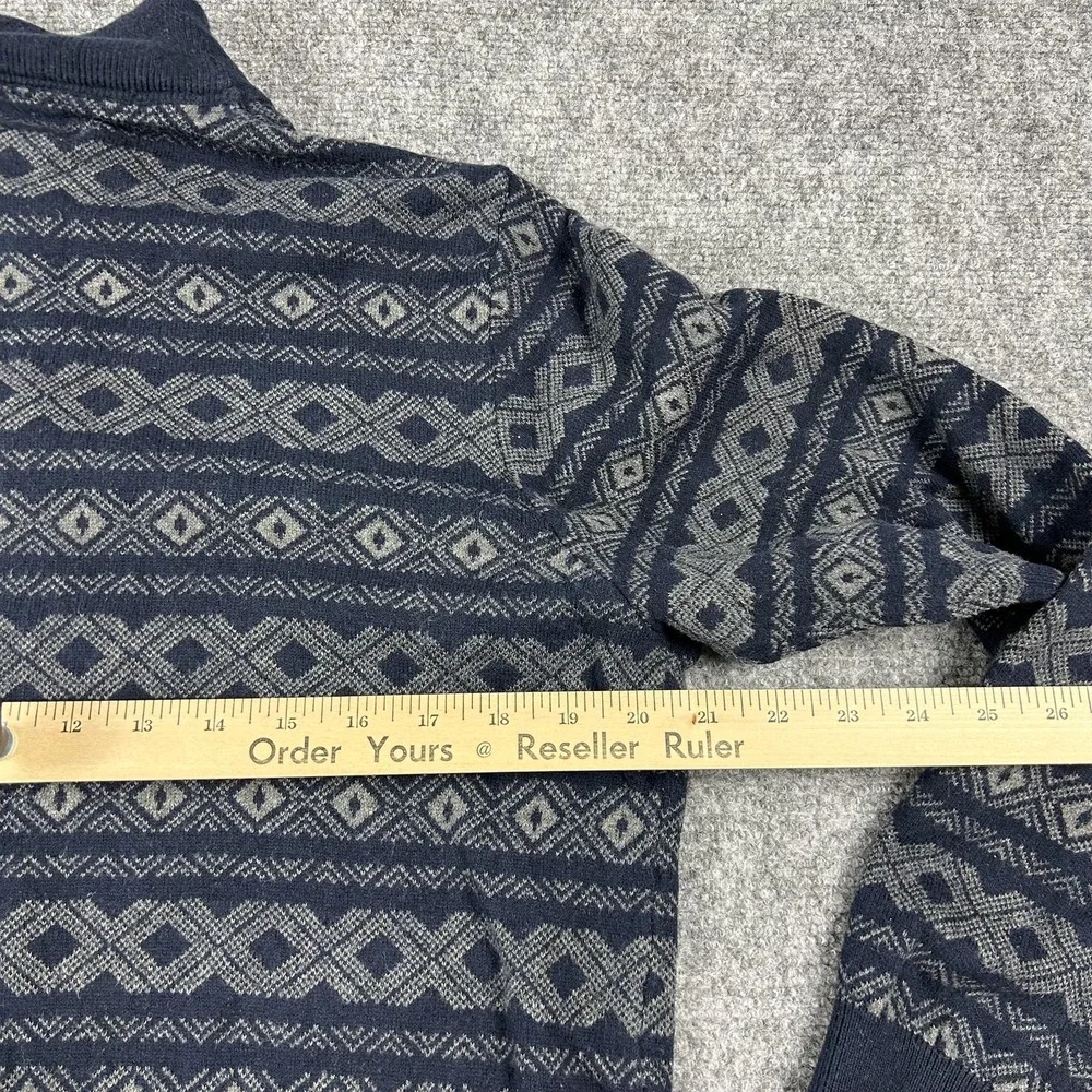 L.L.Bean Sweater Mens Medium Blue Fair Isle Quarter Zip Cotton Cashmere Pullover